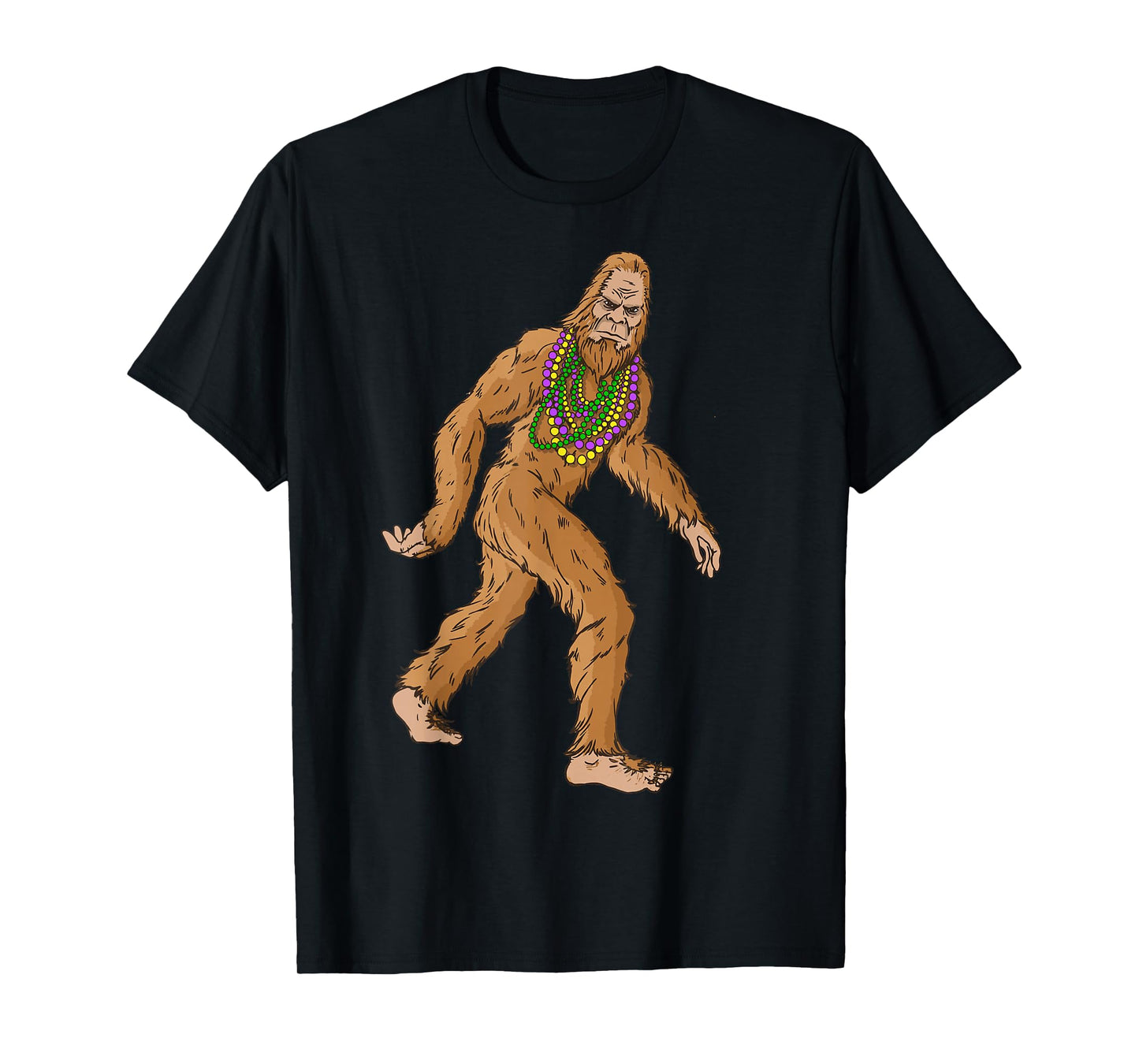 Mardi Gras Bigfoot With Beads Necklace Beads Fat Tuesday T-Shirt