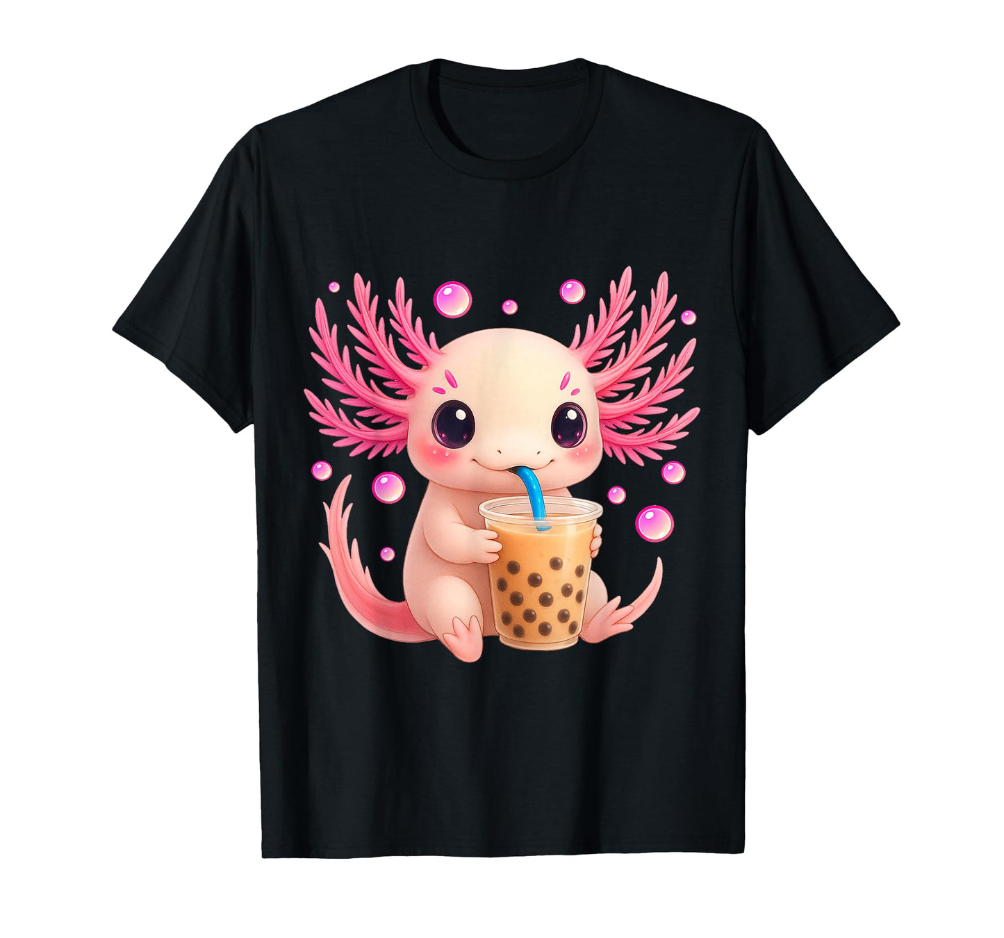 Axolotl Bubble Boba Tea Anime Cute Kawaii Teen Girls Kids T-Shirt