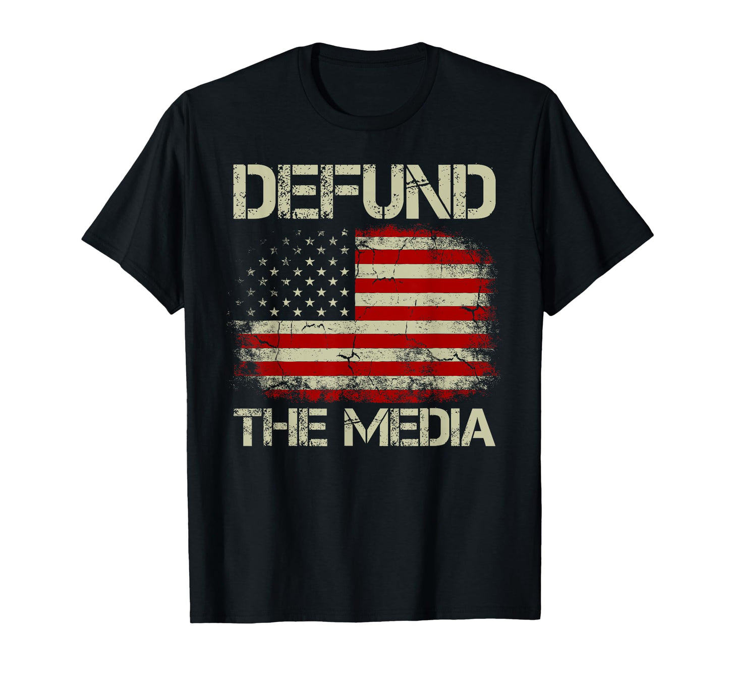 Vintage American Flag Defund The Media T-Shirt for Women Men