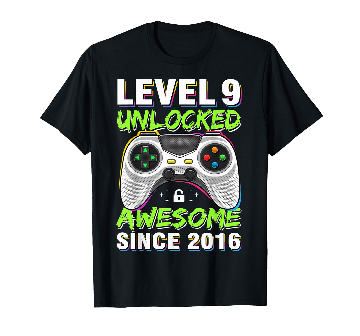 Level 9 Unlocked Awesome Since 2016 9th Birthday Gaming Boys T-Shirt