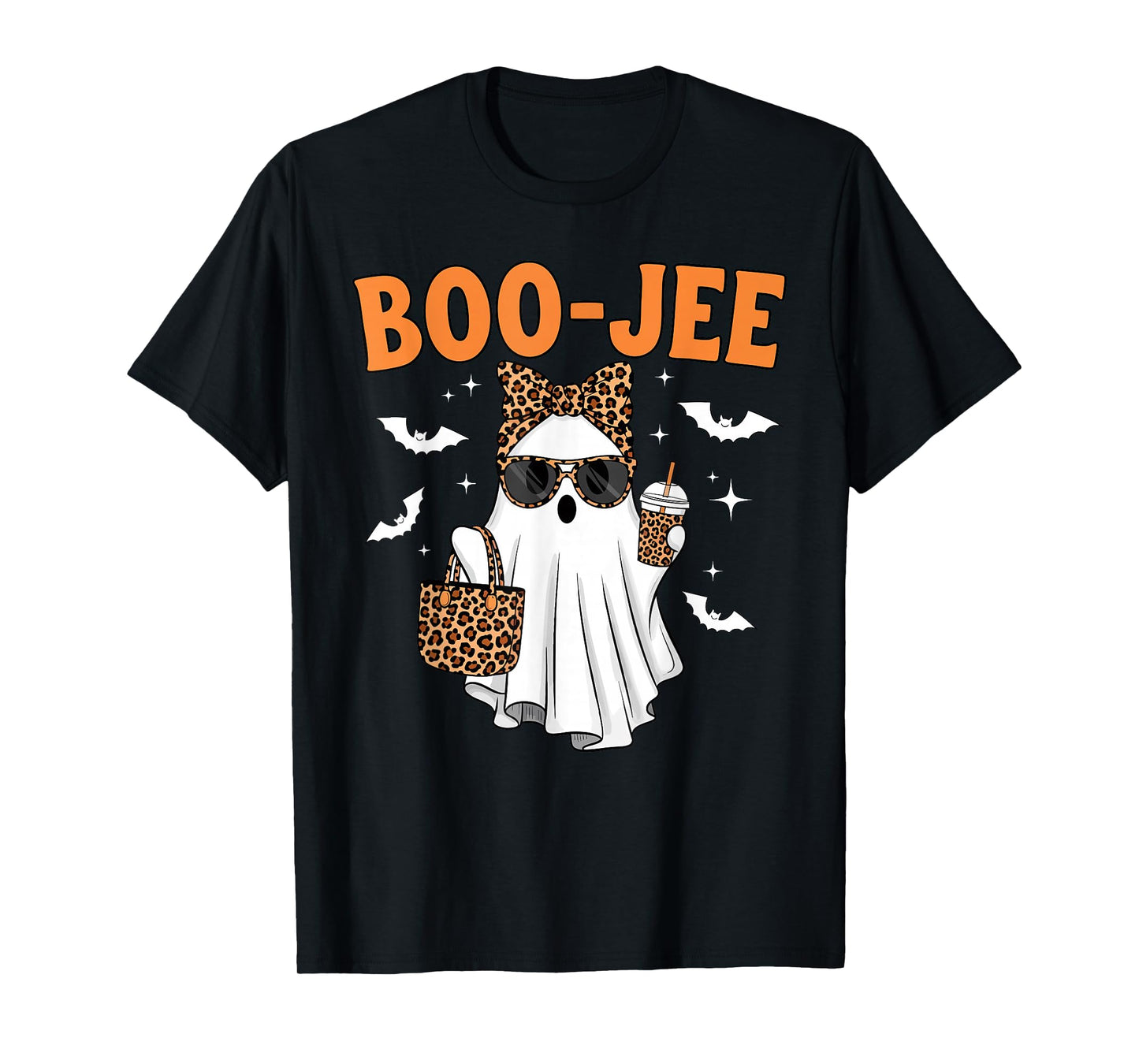 Coquette Leopard Ghost Coffee Boo JEE Halloween Boujee Ghost T-Shirt