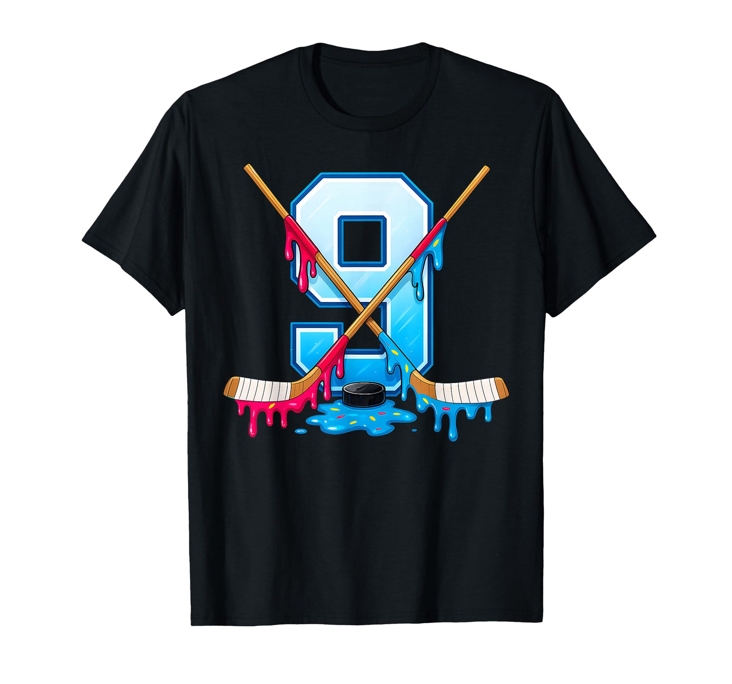 Hockey 9 Year Old Ice Cream Drip Youth 9th Birthday Boys T-Shirt