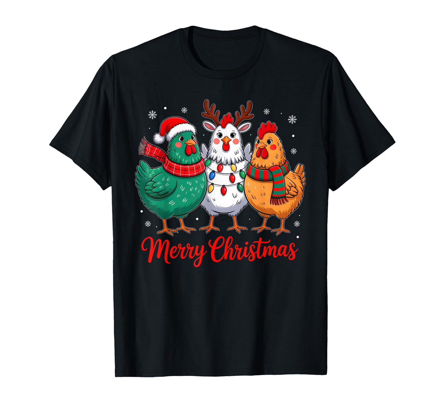 Merry Christmas Chicken Farmer Animal Santa Hat Xmas Lights T-Shirt