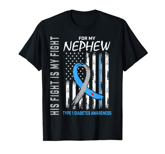 Type One Diabetes Awareness Shirt Nephew American Flag T1D T-Shirt for Women Kids Men