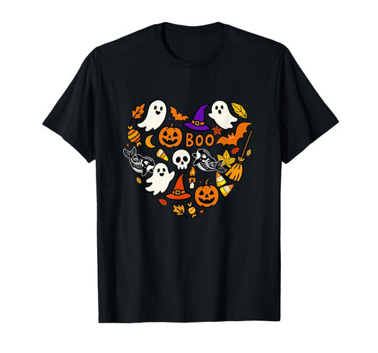 Group Orcas Boo Ghosts Candy Corns Halloween Heart Shape T-Shirt