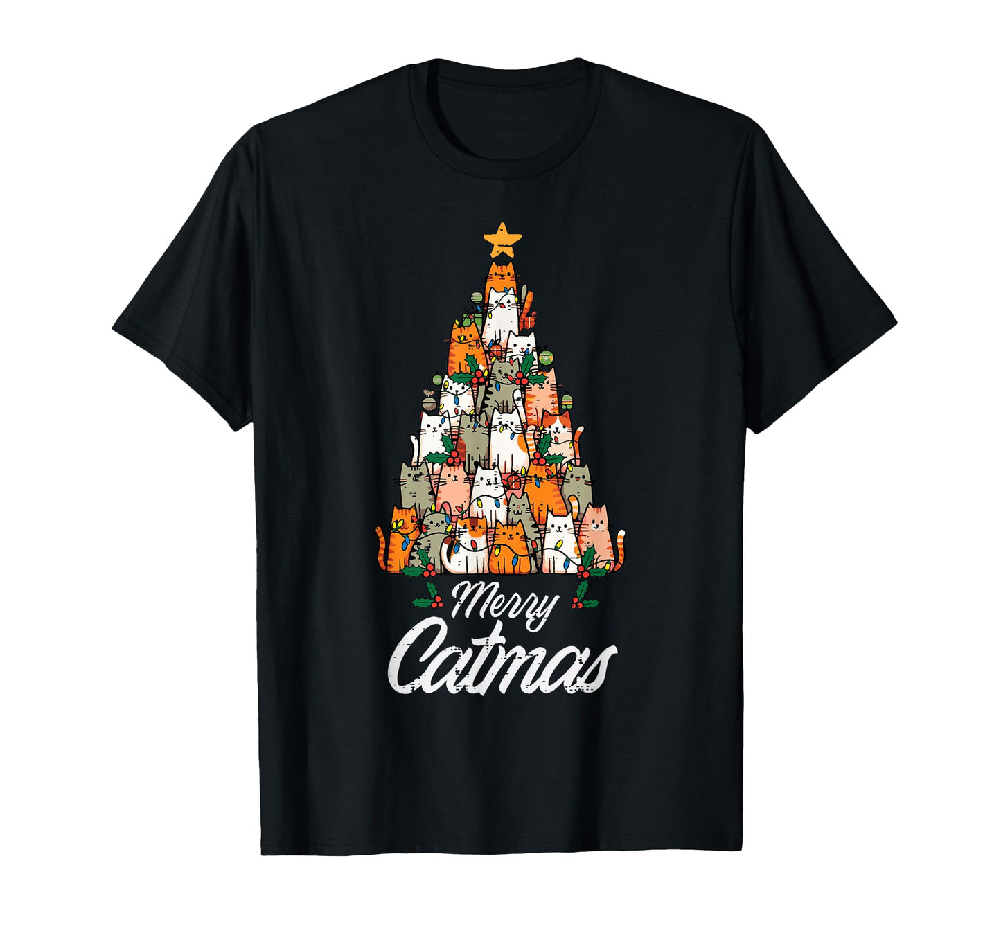 Christmas Tree Cat Merry Catmas Kawaii Xmas Women Girls Kids T-Shirt