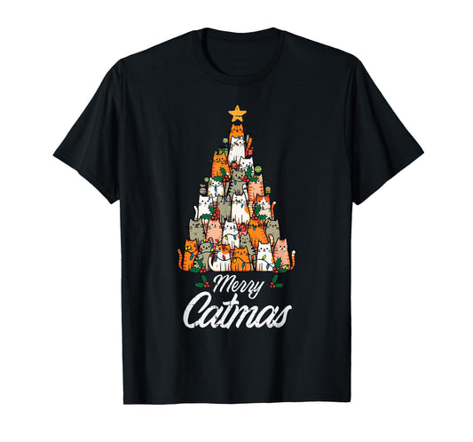 Christmas Tree Cat Merry Catmas Kawaii Xmas Women Girls Kids T-Shirt