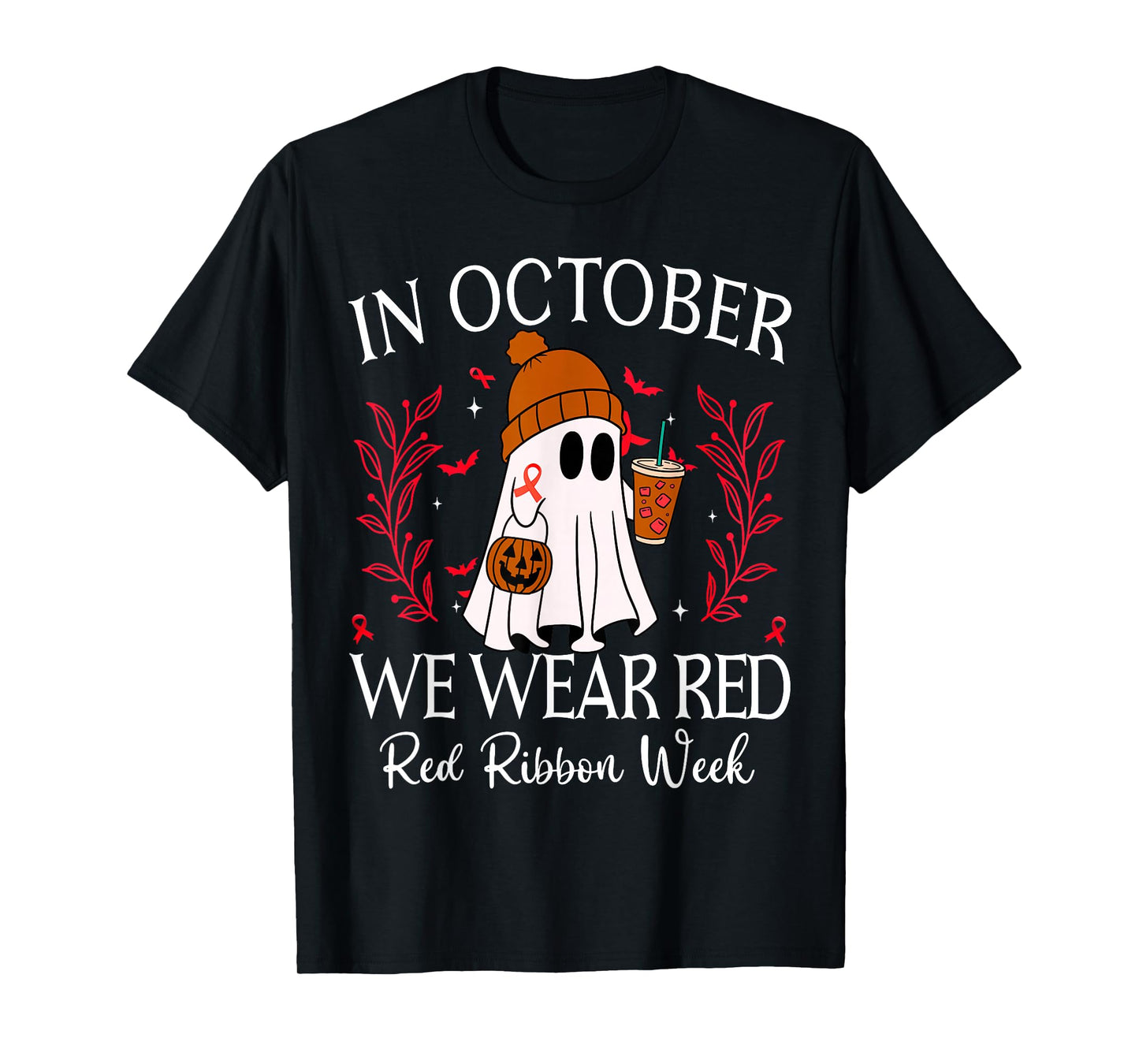 in October We Wear Red for Red Ribbon Week Halloween T-Shirt