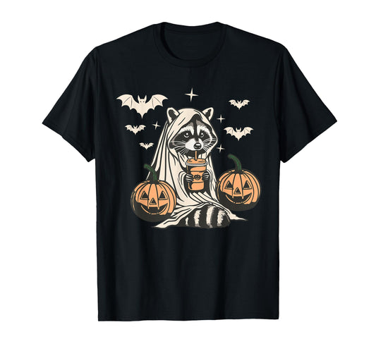 Cute Ghost Pumpkin Halloween Raccoon Costume Raccoon Lovers T-Shirt