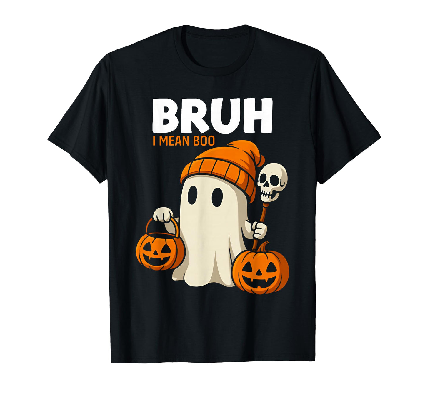 Halloween Bruh I Mean Boo Ghost Skull Pumpkin Boys Kids Men T-Shirt