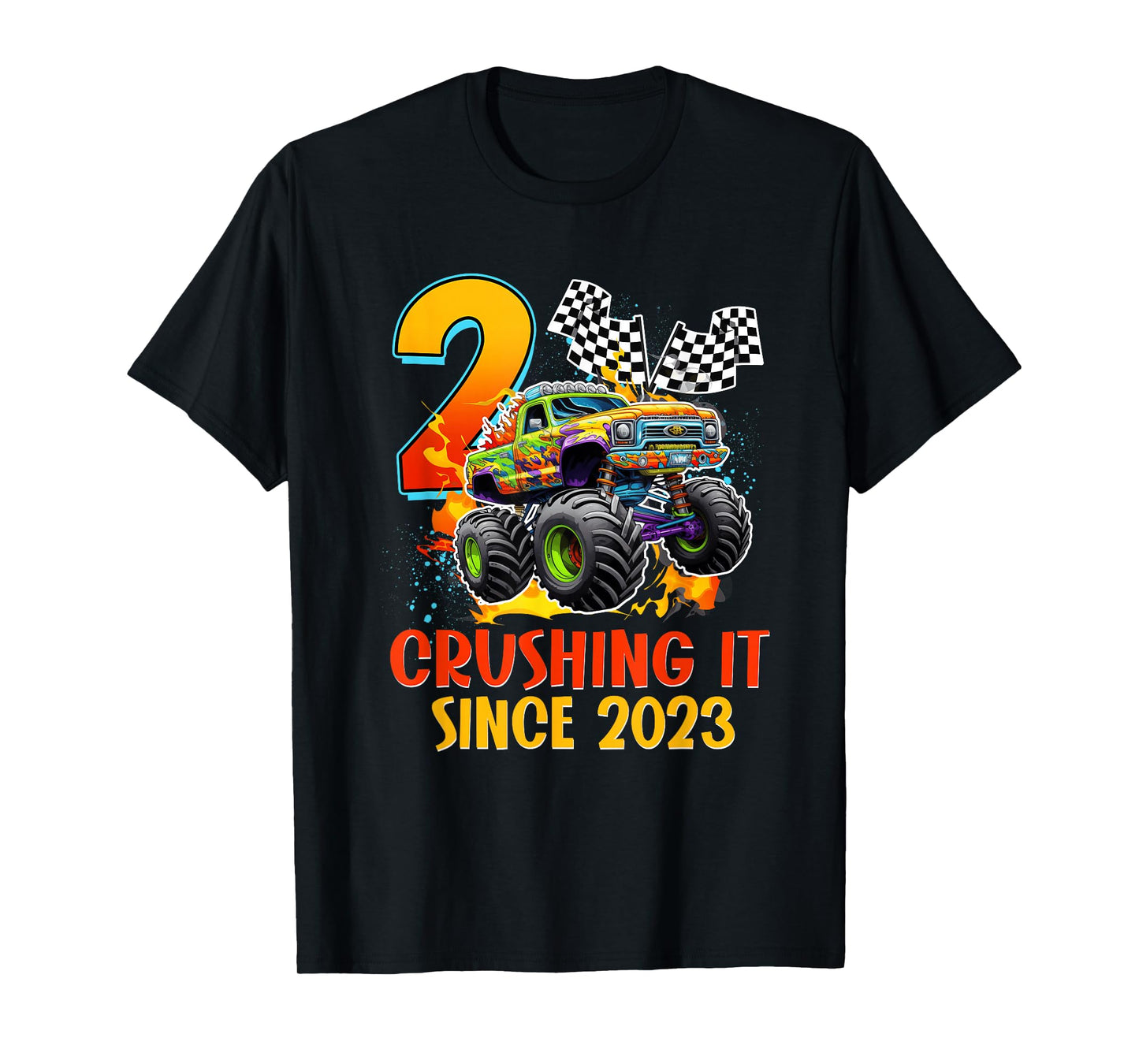 2 Crushing It Since 2023 Birthday Boys Monster Truck 2nd T-Shirt