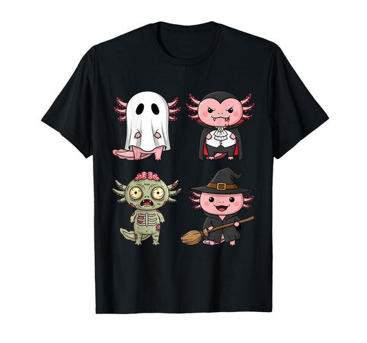 Funny Axolotl Ghost Witch Zombie Cute Axolotl Halloween T-Shirt