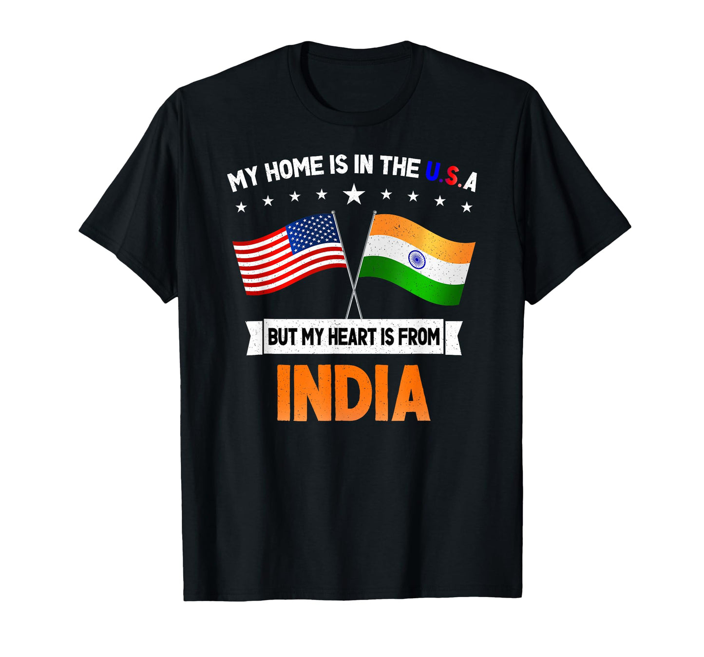 India & USA Flag for Proud People Unisex-Adults T-Shirt Black Small