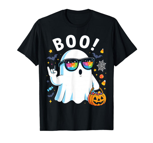 Rock Ghost Retro Pumpkin Boo Funny Halloween Shirt T-Shirt