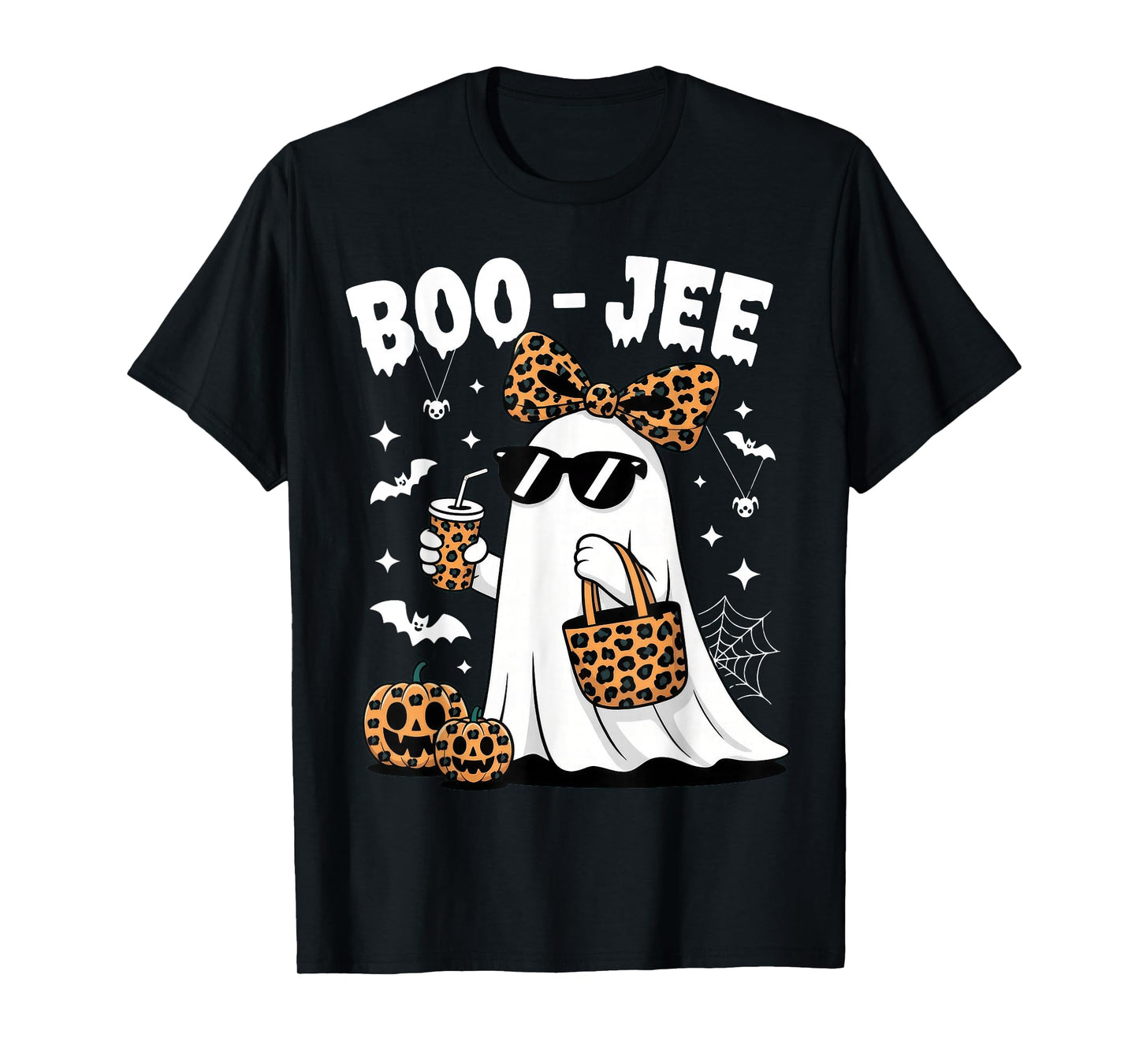 Coquette Leopard Ghost Coffee Boo JEE Halloween Boujee Ghost T-Shirt