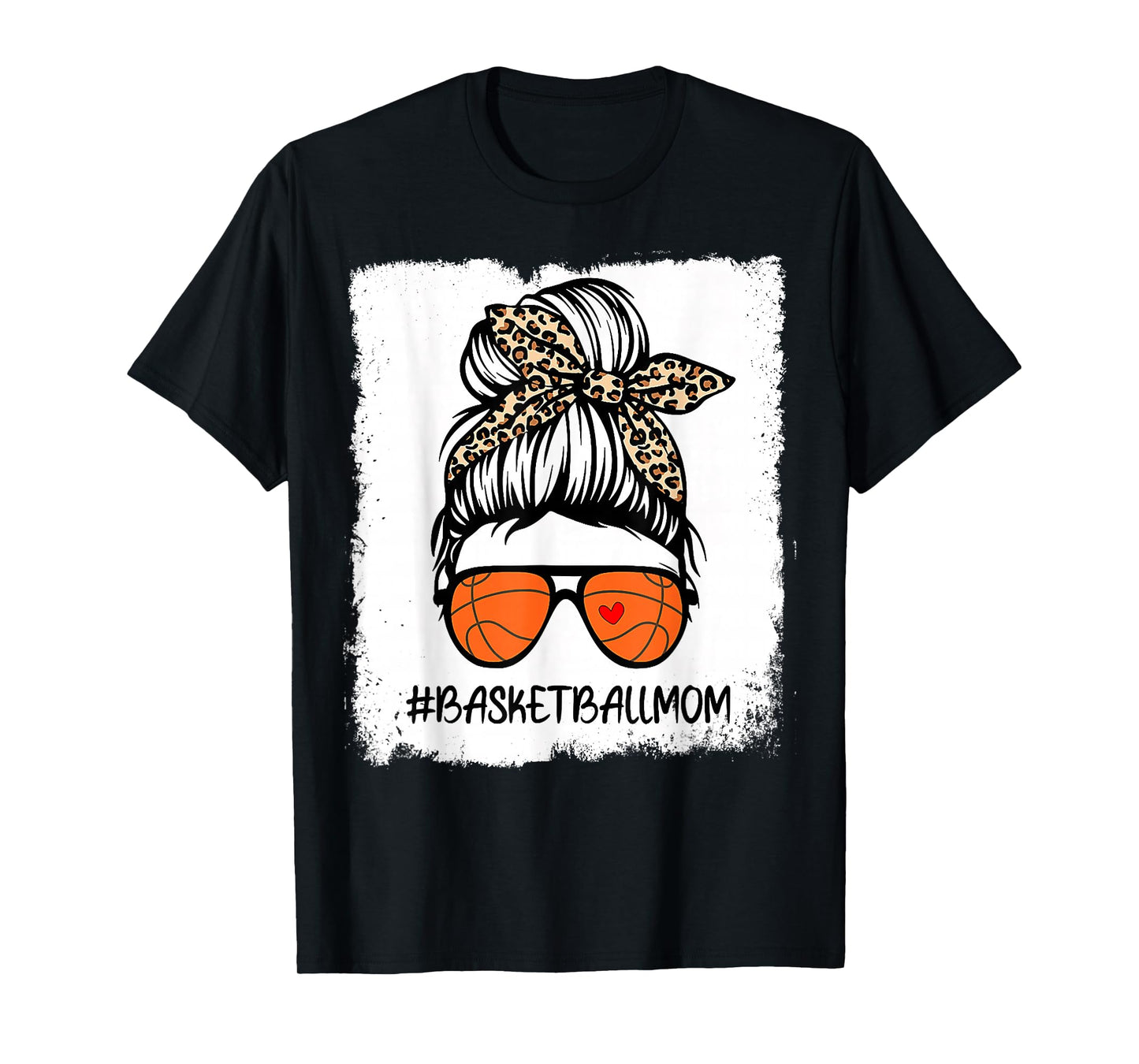 Bleached Basketball Mom Life Leopard Messy Bun Game Day T-Shirt