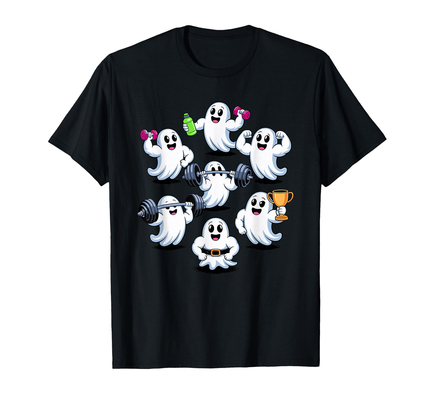 Halloween Ghost Barbell Weights Weightlifting Weightlifter T-Shirt