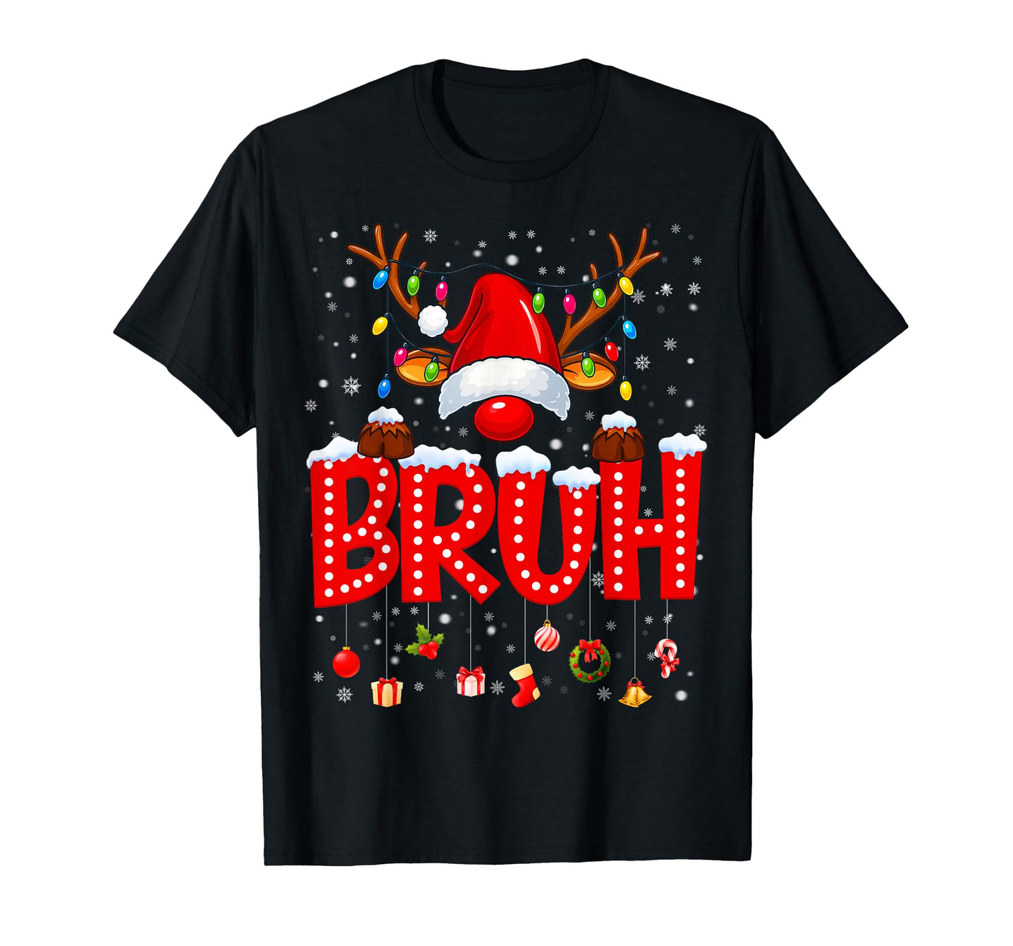 Bruh Reindeer Rudolph Pajamas PJs Christmas Xmas Men Boy Kid T-Shirt