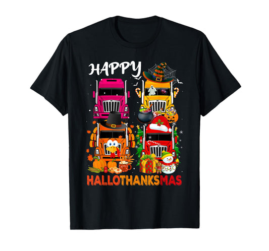 Witch Turkey Santa Trucks Truckers Happy HalloThanksMas Men T-Shirt