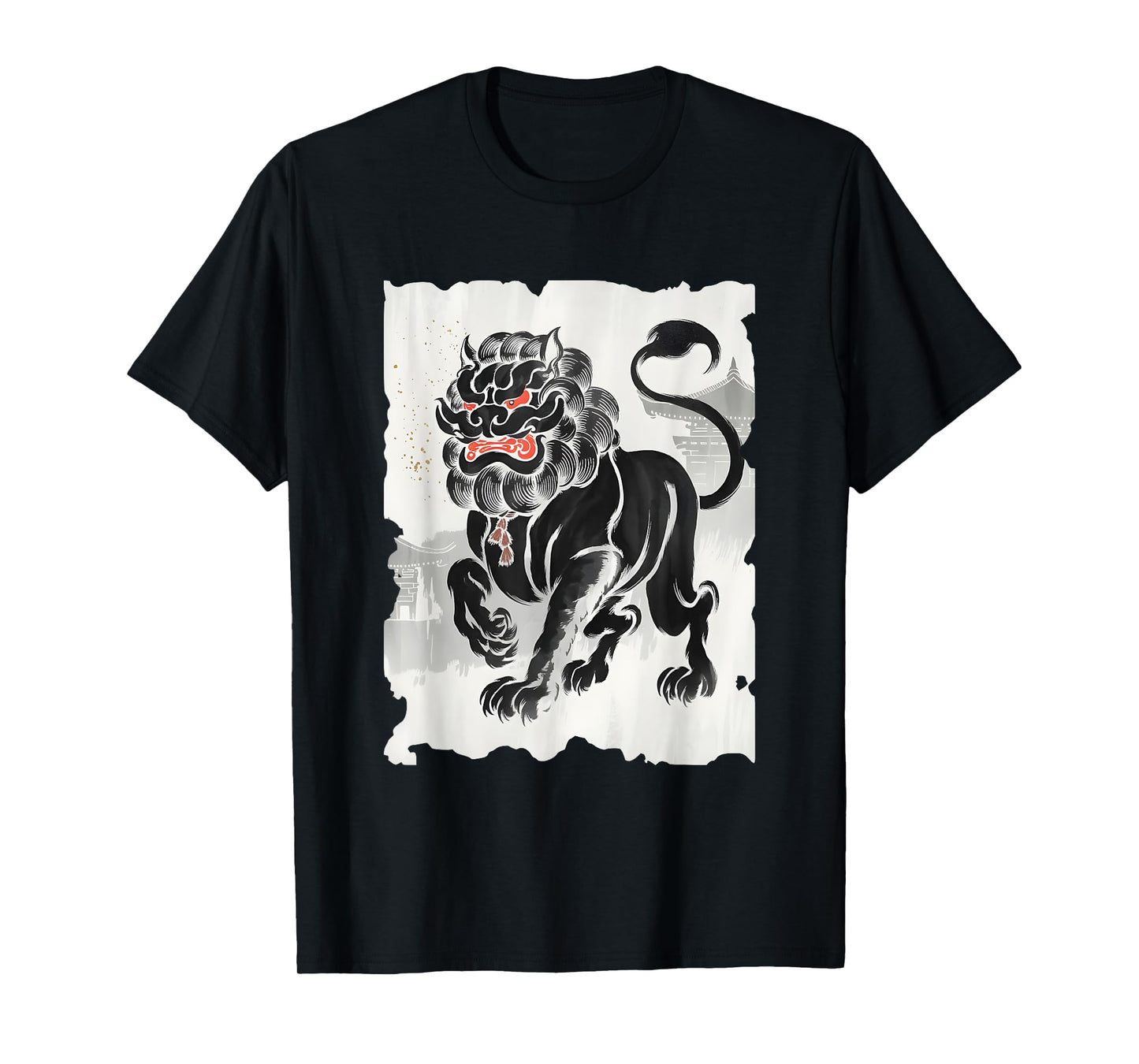 Komainu Sumi-e Graphic - Vintage Japanese Art Lion-Dog T-Shirt