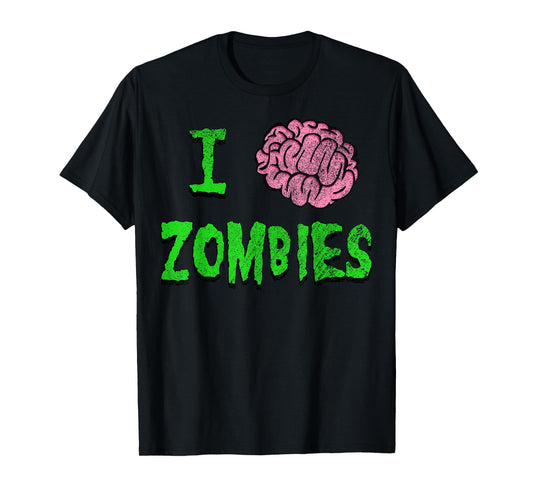 I Heart Zombies - I Brain Zombies Shirt - Distressed Grunge T-Shirt