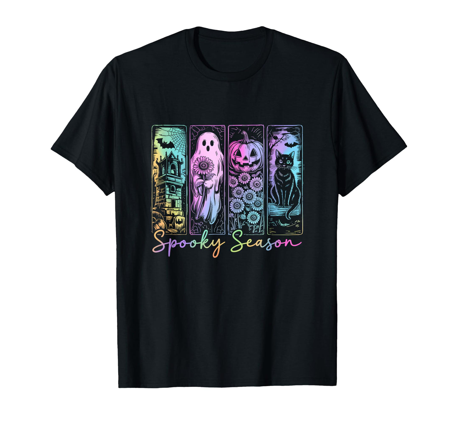 Spooky Season Vintage Halloween Ghost Cat Horror Movie Women T-Shirt