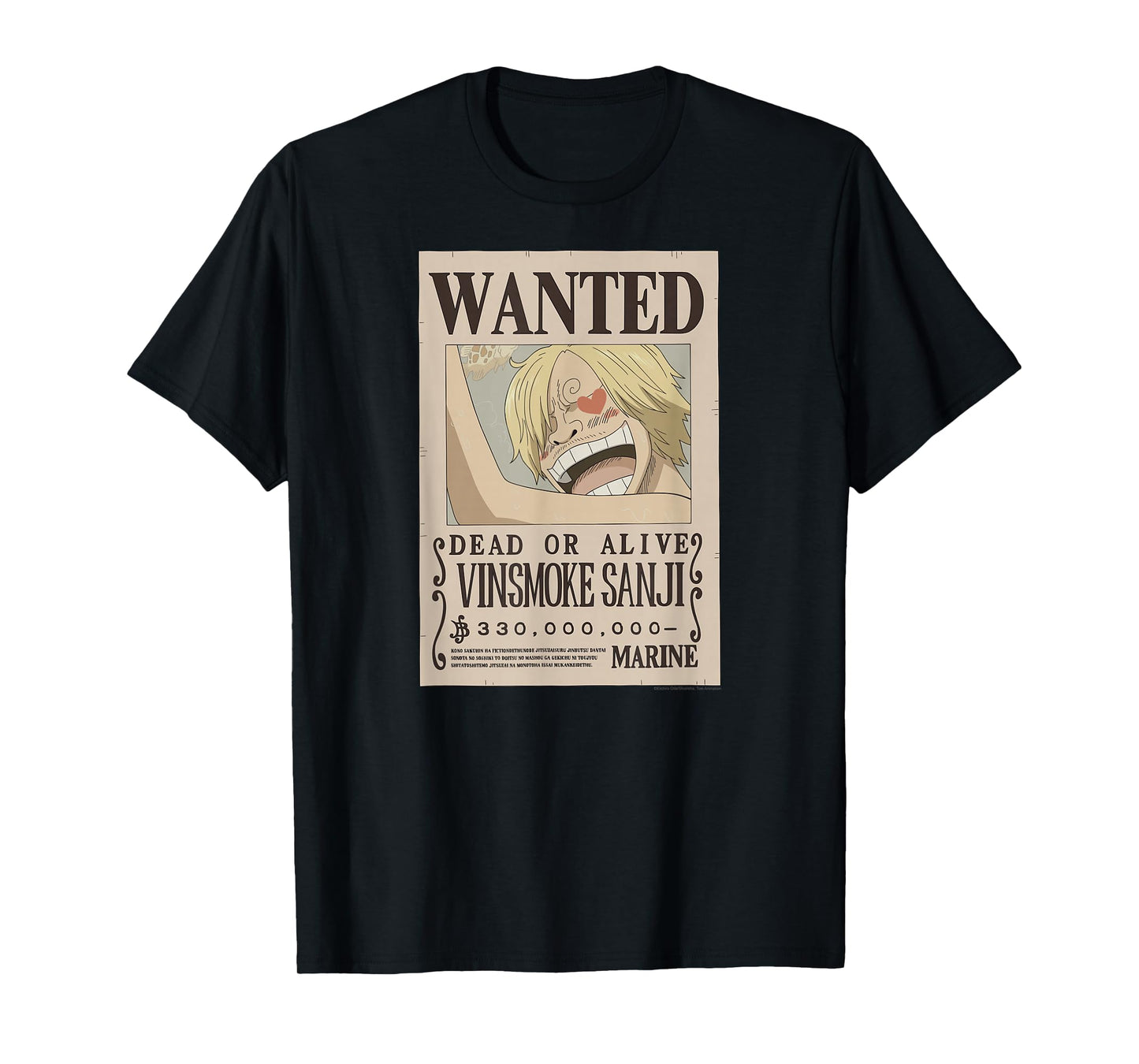 One Piece Anime Vinsmoke Sanji Wanted Poster T-Shirt