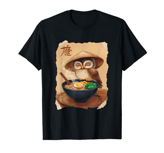 Owl Men Woman Kawaii Eating Ramen Japanese Owl T-Shirt