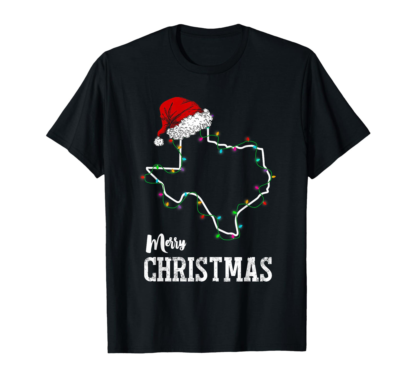 Merry Christmas Texas Christmas Light Santa Hat Pajama T-Shirt