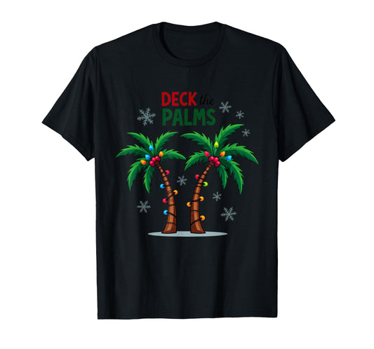 Deck The Palms Tropical Hawaii Christmas Palm Tree Lights T-Shirt