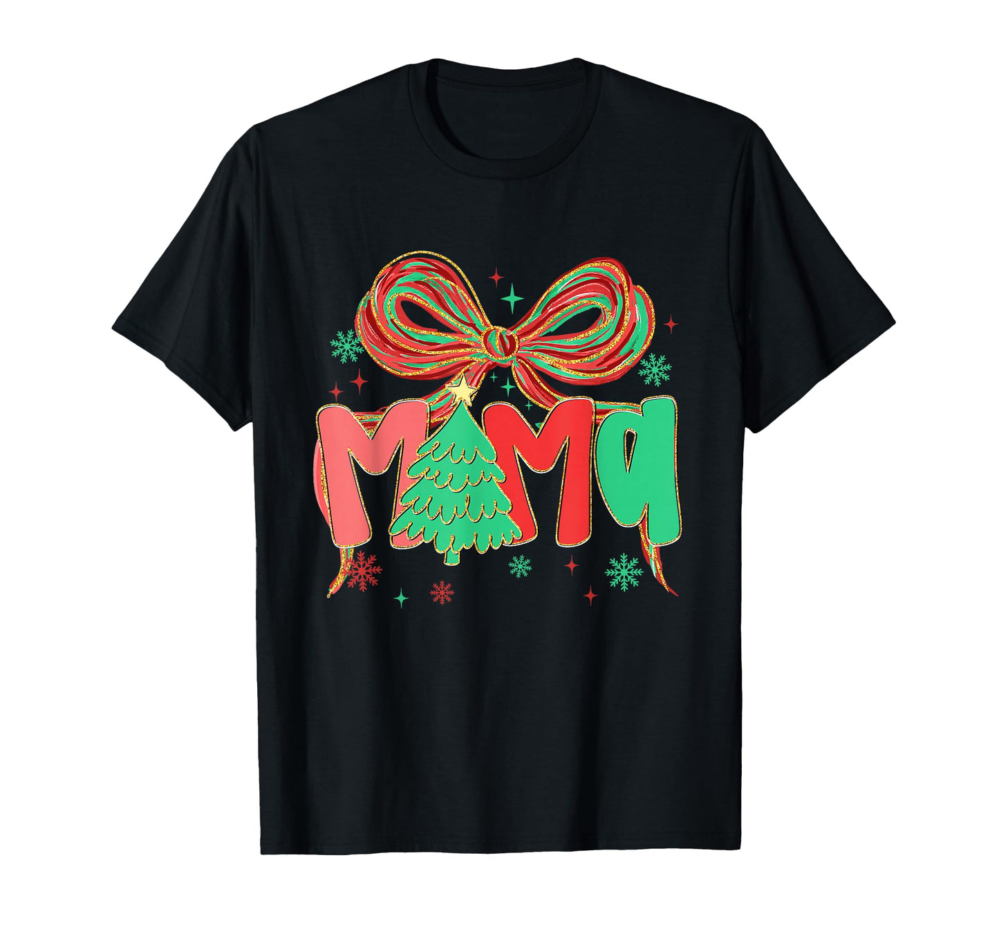 Coquette Bow Mama Christmas Tree Festive Holiday Xmas Mom T-Shirt