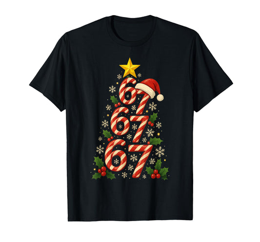67 Christmas Tree Candy Cane Holiday Six Seven Meme Brainrot T-Shirt