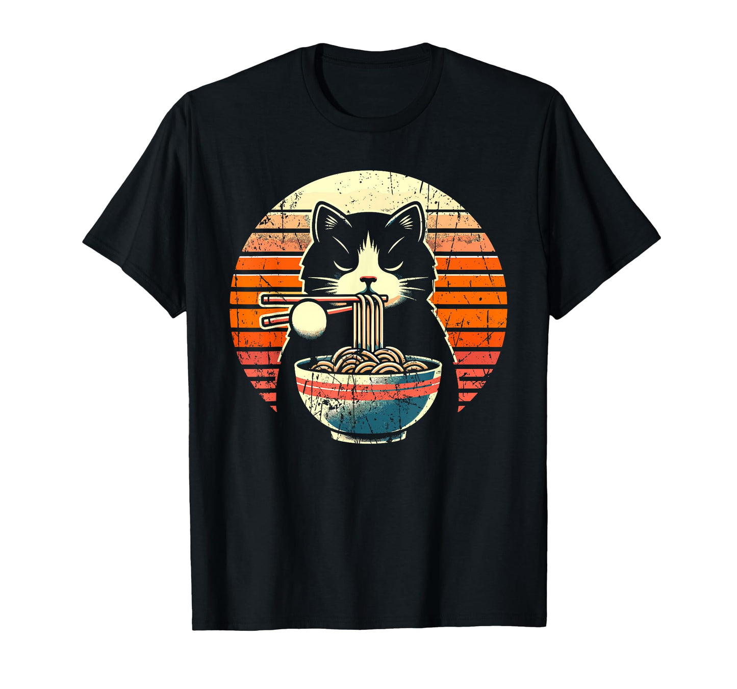 Anime Ramen Cat Retro Japanese Noodles Kawaii Cat T-Shirt