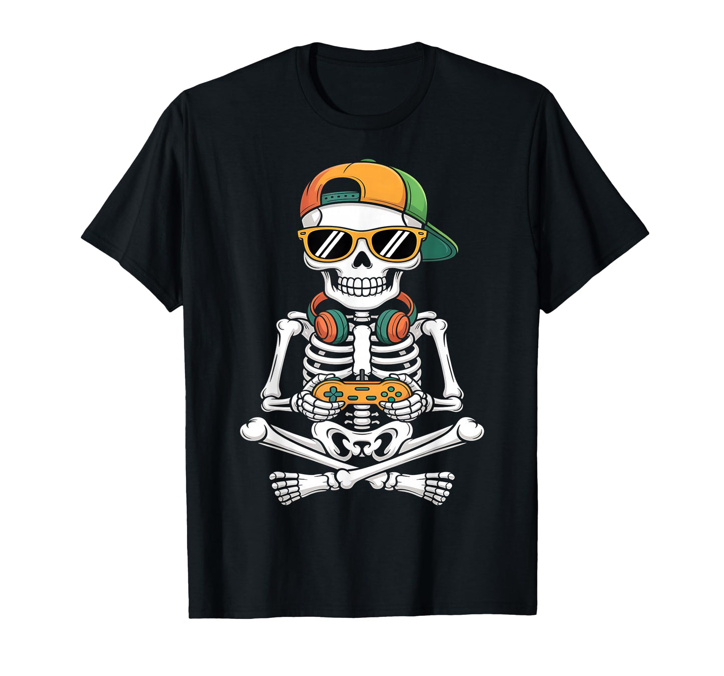 Halloween Skeleton Gamer Video Gaming Boys Men Kids Teens T-Shirt