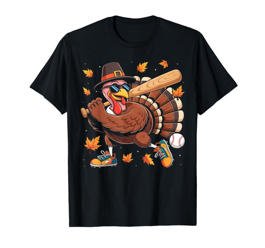 Funny Turkey Baseball Game Day Thanksgiving Men Boy Kids T-Shirt