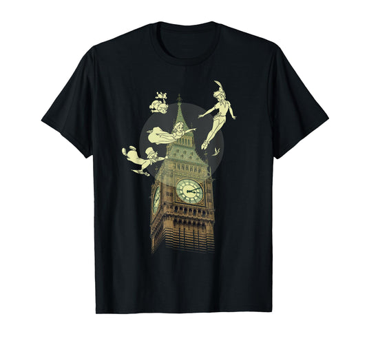 Disney Peter Pan The Darlings Flying by Clock Tower T-Shirt T-Shirt