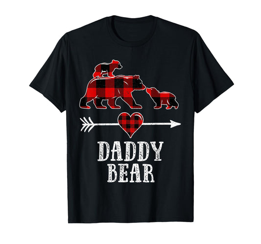 Daddy Bear 2 Cubs Shirt, Christmas Daddy Bear Plaid Pajama T-Shirt