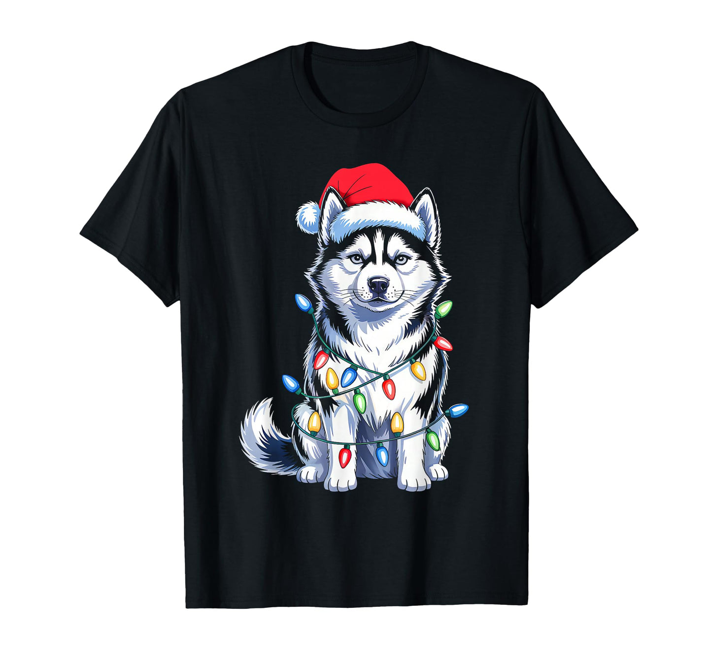 Husky Dog Tree Christmas Lights Funny Xmas Pajamas Dog Lover T-Shirt