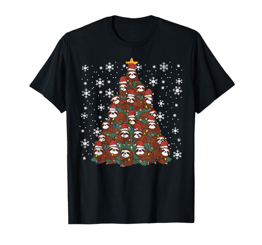Christmas Tree Sloths Cute Xmas Lazy Kids Women Men Youth T-Shirt