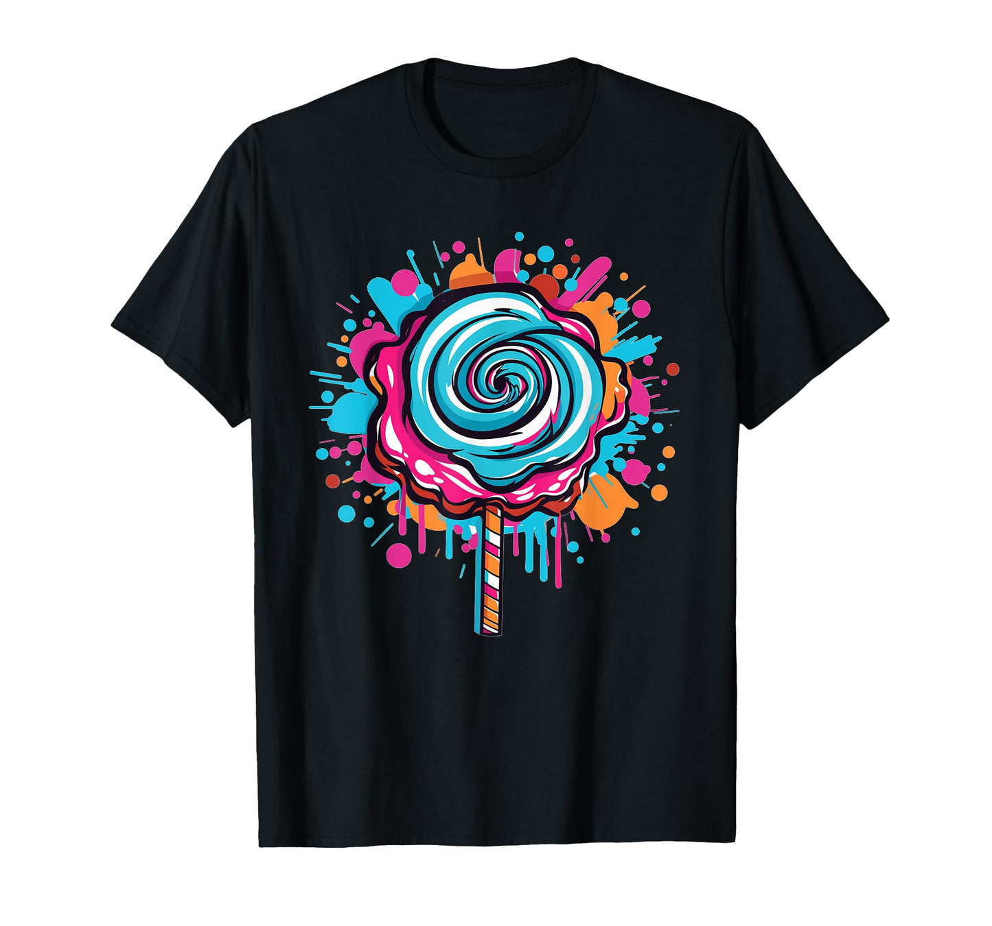 Vibrant Candy Swirl Splash Lollipop Art T-Shirt