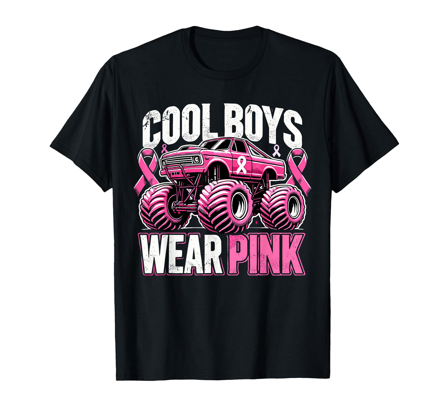 Monster Truck Breast Cancer Awareness Cool Boys Wear Pink T-Shirt
