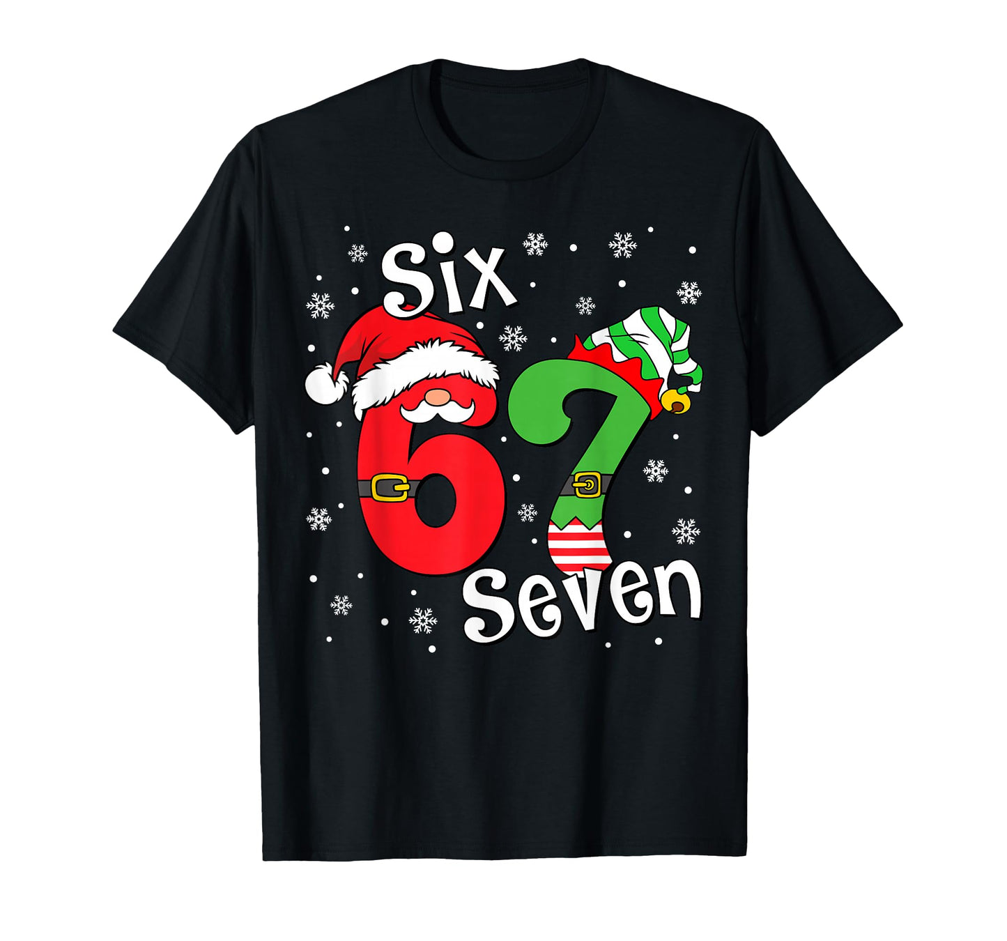 Funny Six Seven 67 Meme 6 7 Elf Santa Christmas Pajamas Kids T-Shirt