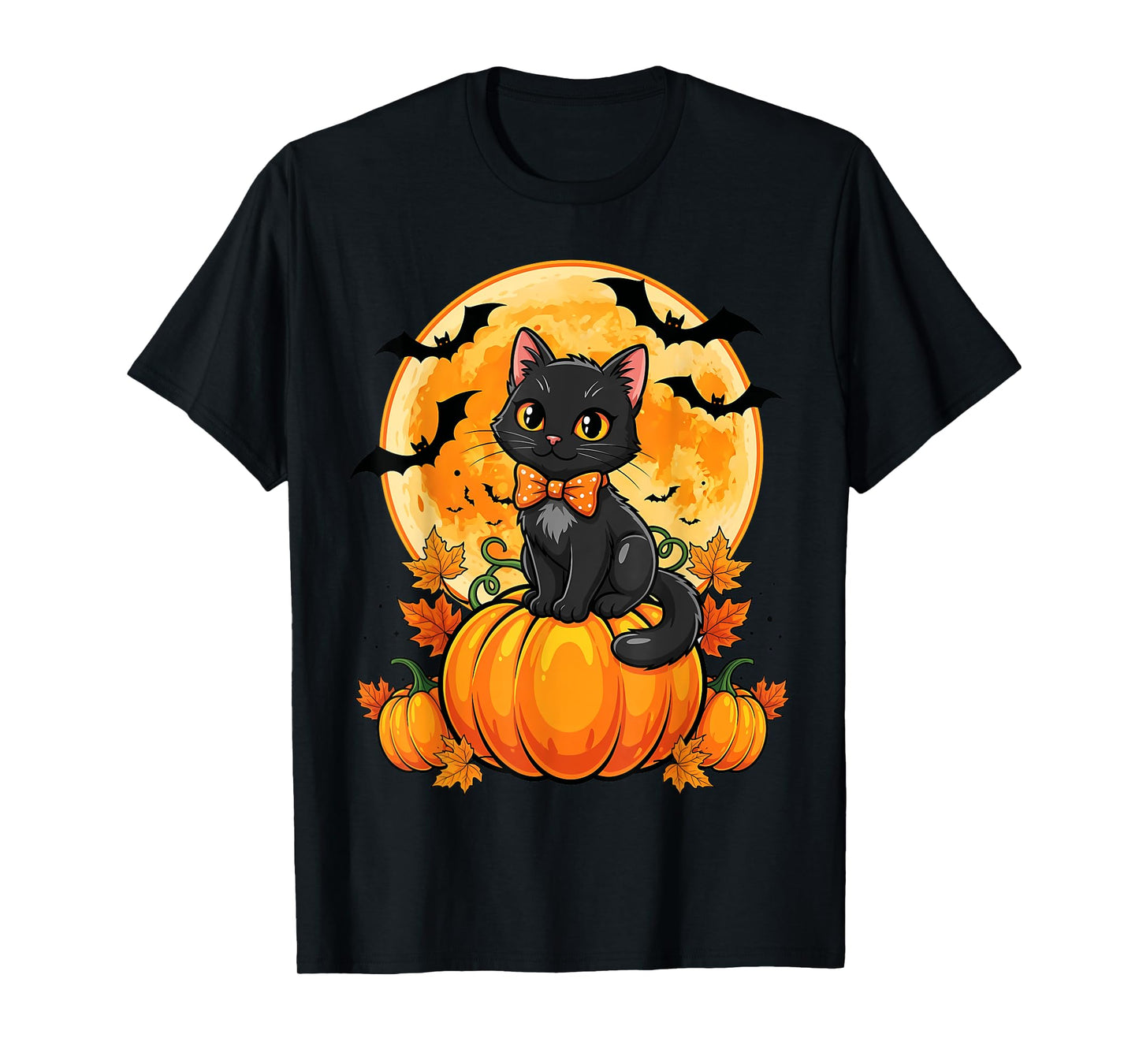 Retro Black Cat Pumpkin Halloween Costume Fall Autumn Season T-Shirt