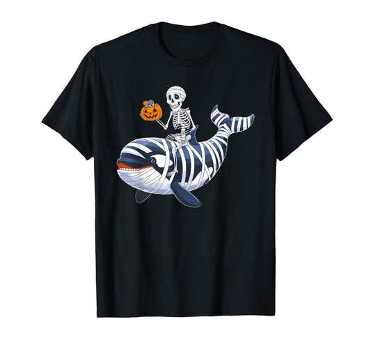 Skeleton Riding Mummy Orca Halloween Candy Whale T-Shirt