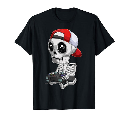 Skeleton Halloween Video Gamer Gifts Kids Boys Teens Men T-Shirt