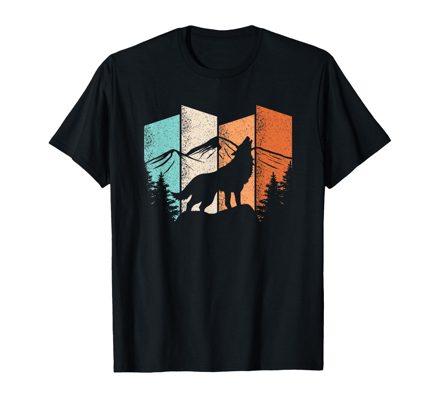Retro Wolf Landscape Mountain Trees Wolf Lover Men Women T-Shirt