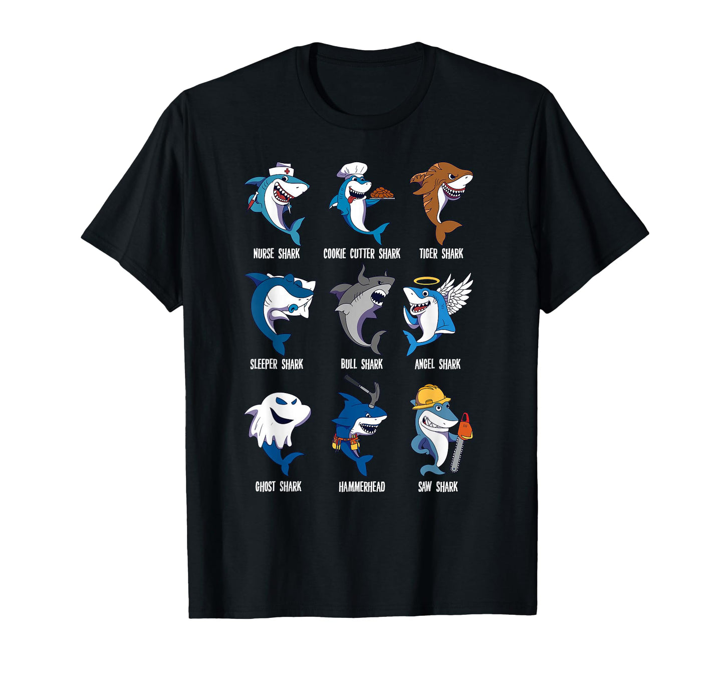 Types of Sharks Pun Ocean Marine Biology Fishing Shark Lover T-Shirt