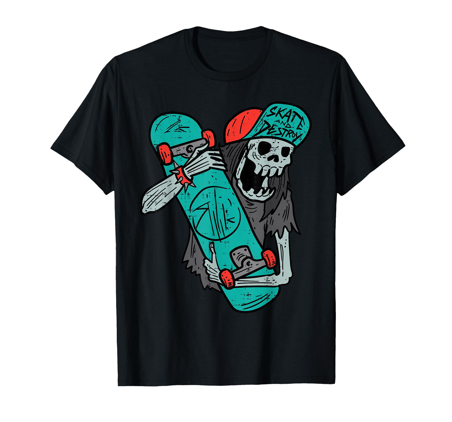 Skater Skeleton Retro VIntage Skateboard Halloween Boys T-Shirt