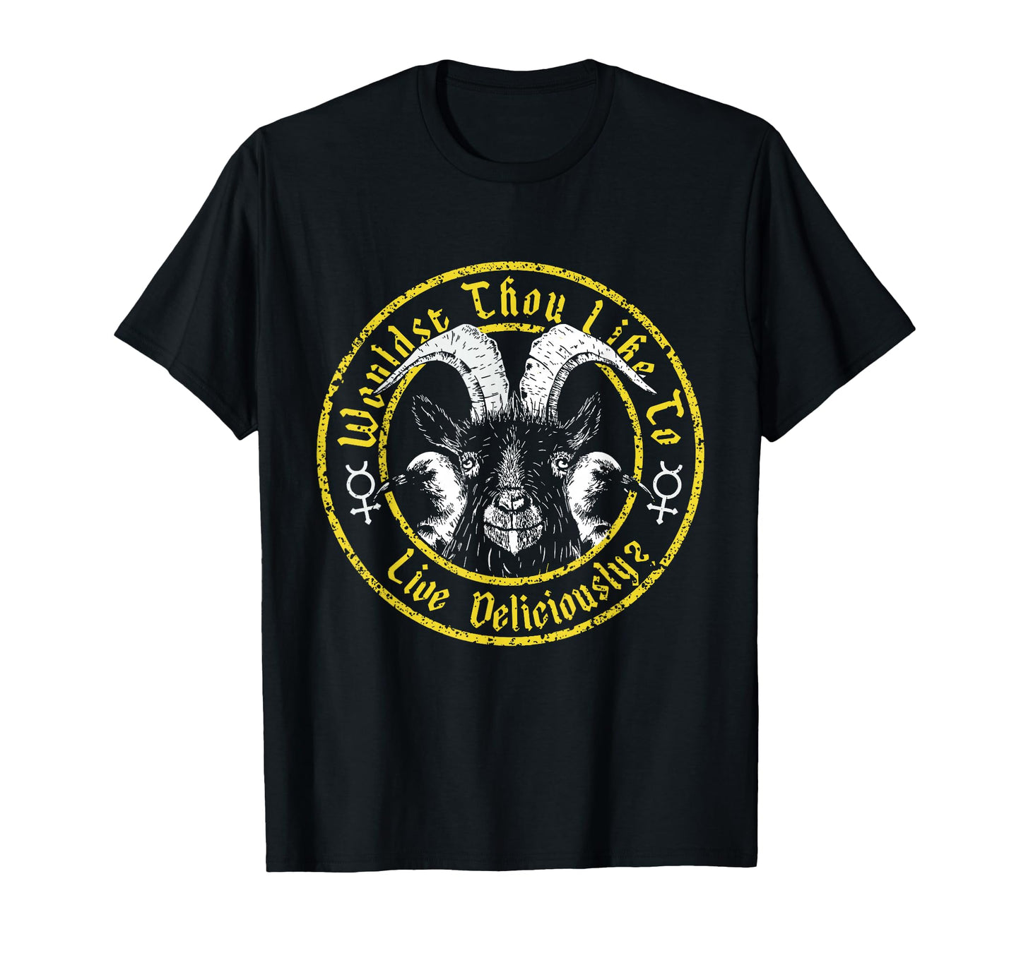 Live Deliciously - Vintage Cartoon Goat - Black Phillip T-Shirt