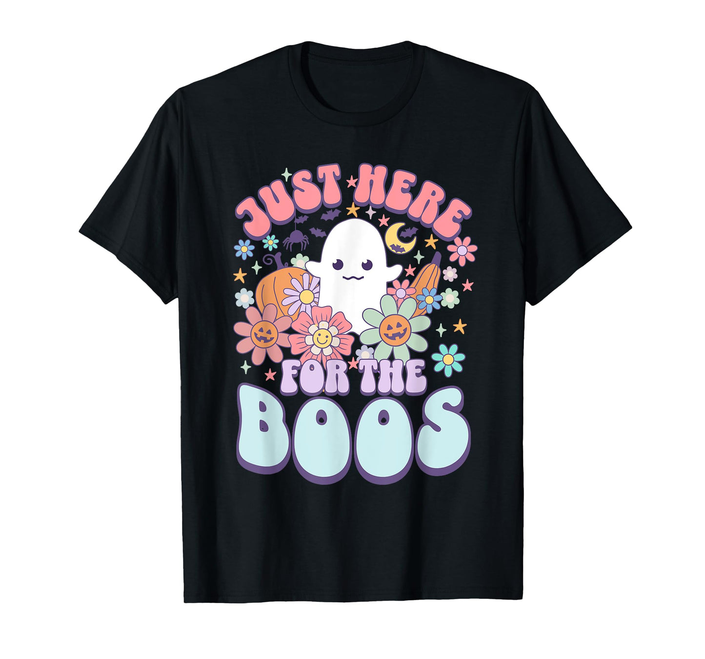 Just Here For The Boos Funny Halloween Cute Ghost Graphic T-Shirt